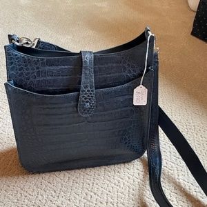 Byron New York "Tanya" leather cross body purse, navy blue